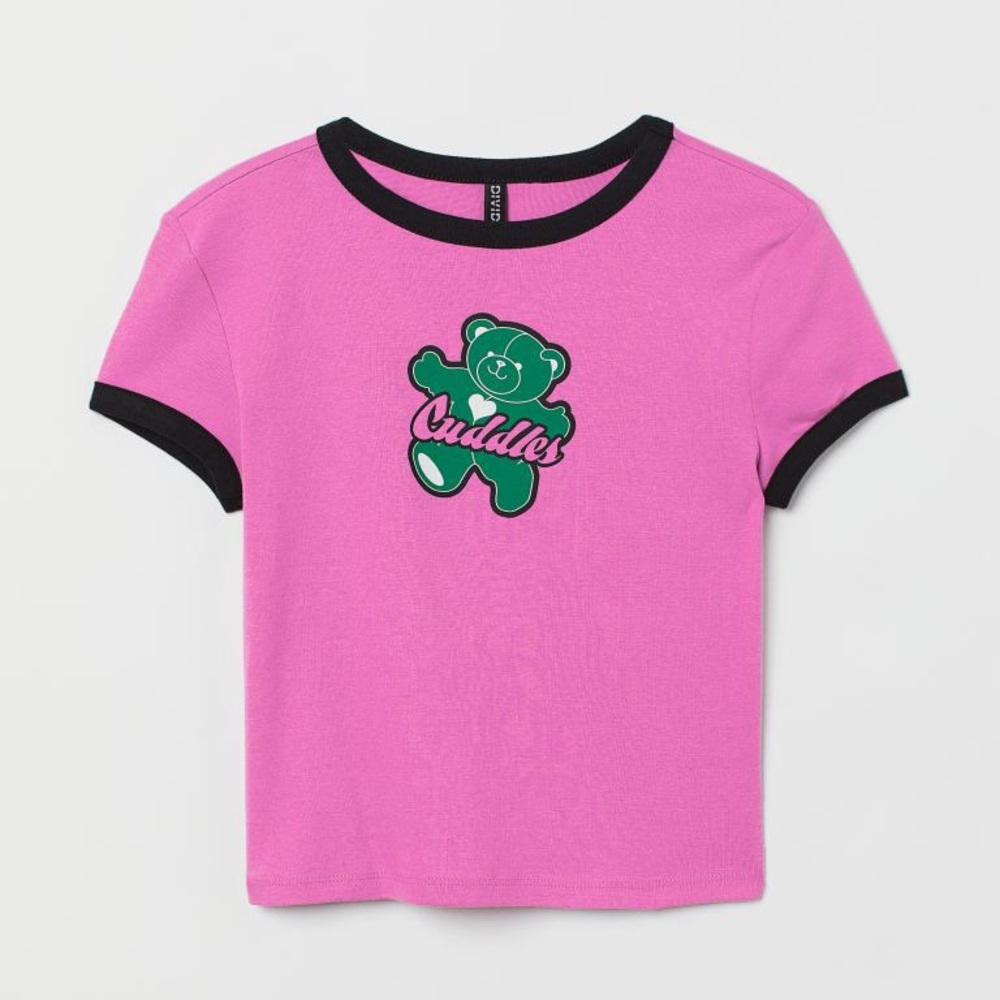 H&M Short Printed Top,color: Cerise/Cuddles,Small